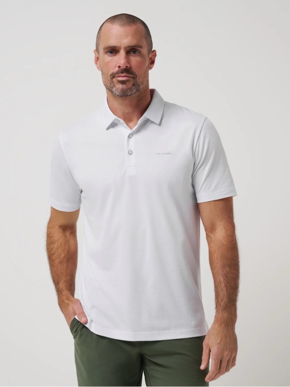 Travis Mathew Men's White Short-Sleeve Polo Subtle Stripe Polo Golf Shirt - L
